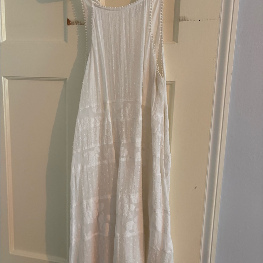 LOFT White Tiered Maxi Sundress Scoop Neck